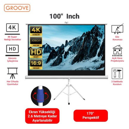 GROOVE - Vankyo Groove 100¨ Inch Profesyonel Taşınabilir Tripod Ayaklı Projeksiyon Perdesi