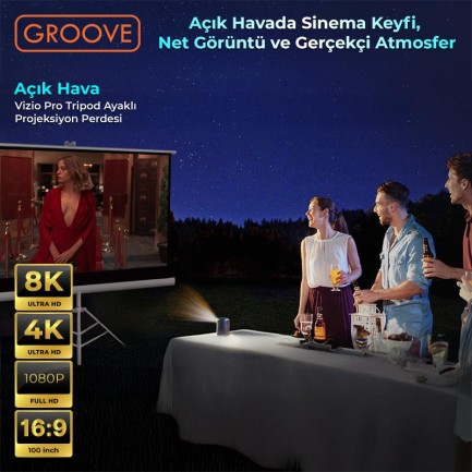 Groove Vizio Pro 100¨Inch 220x125cm Blackout Işık Geçirmez Tripod Ayaklı Projeksiyon Perdesi +Taşınabilir+Canlı Renkler+Göz Koruması+Leke Tutmaz Projector - Thumbnail