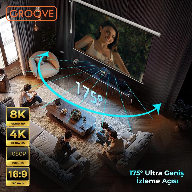 Groove Vizio Pro 120¨ Inch Blackout Işık Geçirmez Elektrikli Otomatik Kumandalı Projeksiyon Perdesi 265x150cm +Motorlu+Canlı Renkler+Göz Koruması+Leke Tutmaz Projector
