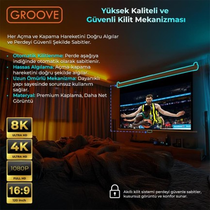 Groove Vizio Pro 120¨ Inch 265x150cm Blackout Işık Geçirmez Profesyonel Projeksiyon Perdesi +Canlı Renkler+Göz Koruması+Leke Tutmaz Projector - Thumbnail