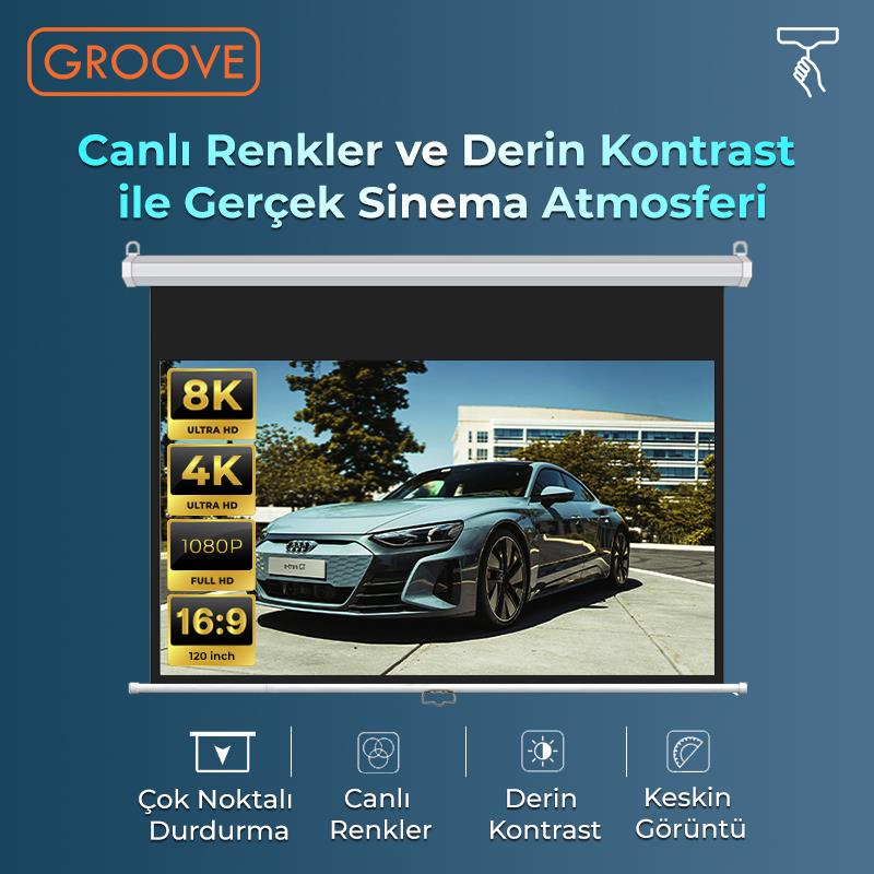 Groove Vizio Pro 120¨ Inch 265x150cm Blackout Işık Geçirmez Profesyonel Projeksiyon Perdesi +Canlı Renkler+Göz Koruması+Leke Tutmaz Projector