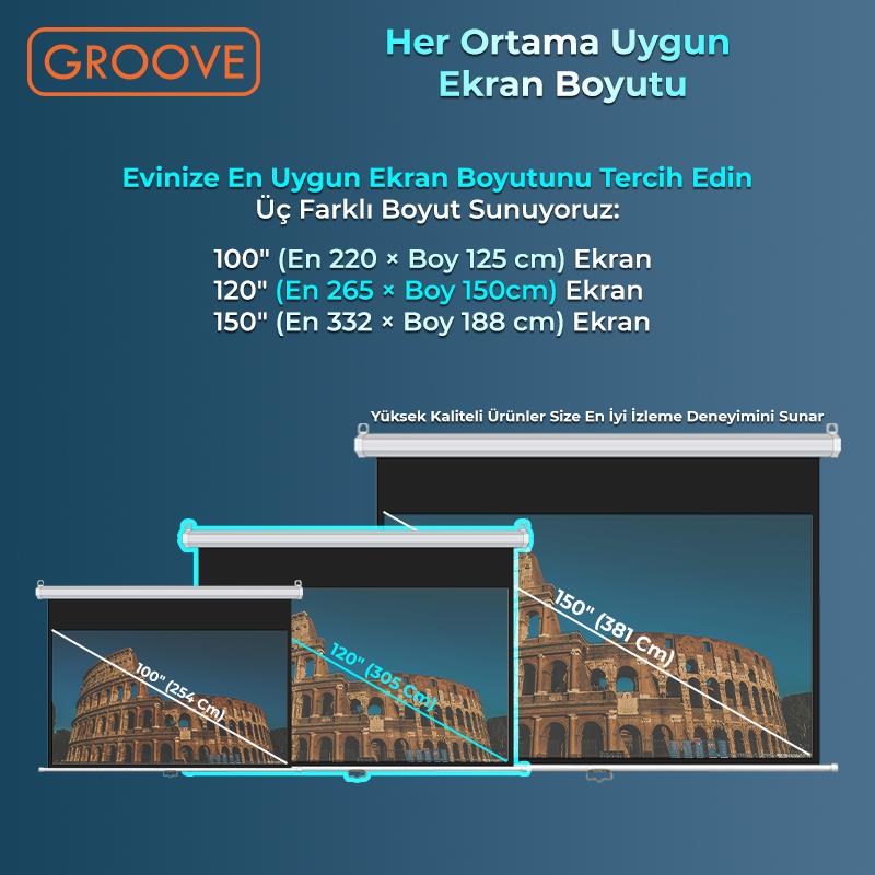 Groove Vizio Pro 120¨ Inch 265x150cm Blackout Işık Geçirmez Profesyonel Projeksiyon Perdesi +Canlı Renkler+Göz Koruması+Leke Tutmaz Projector
