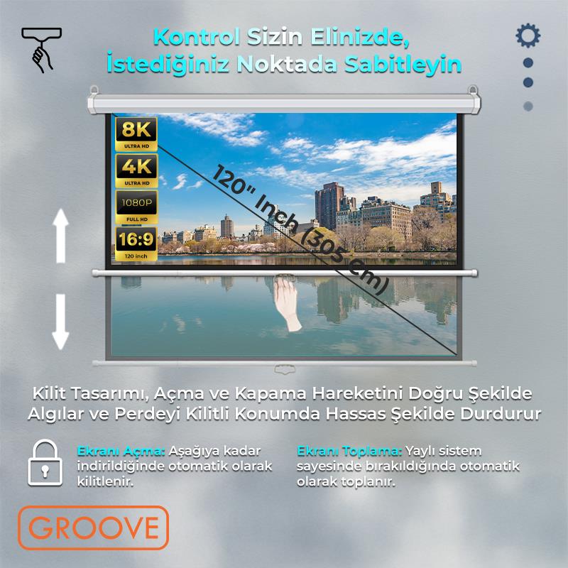 Groove Vizio Pro 120¨ Inch 265x150cm Blackout Işık Geçirmez Profesyonel Projeksiyon Perdesi +Canlı Renkler+Göz Koruması+Leke Tutmaz Projector