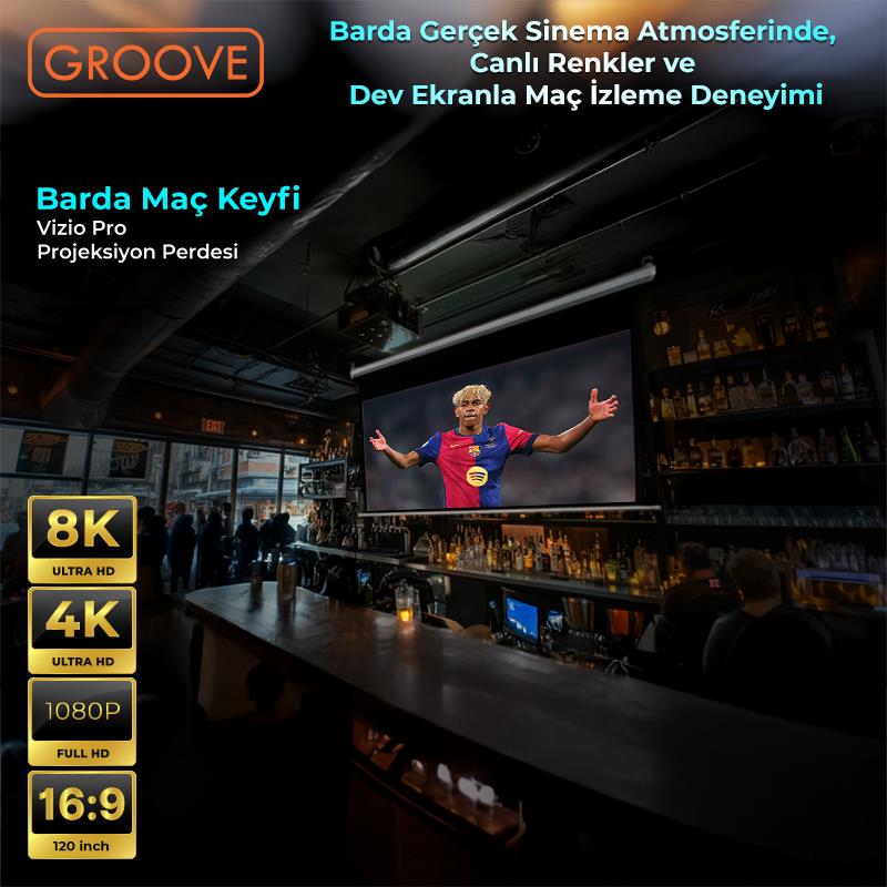 Groove Vizio Pro 120¨ Inch 265x150cm Blackout Işık Geçirmez Profesyonel Projeksiyon Perdesi +Canlı Renkler+Göz Koruması+Leke Tutmaz Projector