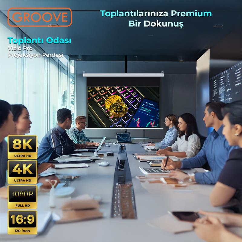 Groove Vizio Pro 120¨ Inch 265x150cm Blackout Işık Geçirmez Profesyonel Projeksiyon Perdesi +Canlı Renkler+Göz Koruması+Leke Tutmaz Projector