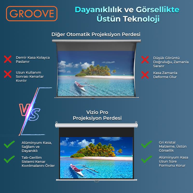 Groove Vizio Pro 120¨ Inch 265x150cm Blackout Işık Geçirmez Profesyonel Projeksiyon Perdesi +Canlı Renkler+Göz Koruması+Leke Tutmaz Projector