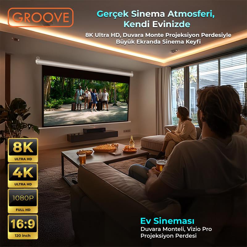 Groove Vizio Pro 120¨ Inch 265x150cm Blackout Işık Geçirmez Profesyonel Projeksiyon Perdesi +Canlı Renkler+Göz Koruması+Leke Tutmaz Projector
