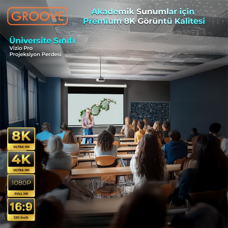 Groove Vizio Pro 120¨ Inch 265x150cm Blackout Işık Geçirmez Profesyonel Projeksiyon Perdesi +Canlı Renkler+Göz Koruması+Leke Tutmaz Projector