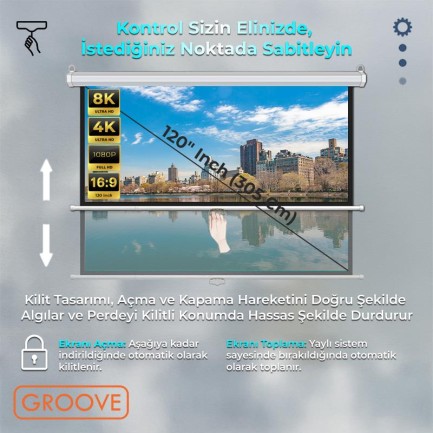 Groove Vizio Pro 120¨ Inch 265x150cm Blackout Işık Geçirmez Profesyonel Projeksiyon Perdesi +Canlı Renkler+Göz Koruması+Leke Tutmaz Projector - Thumbnail