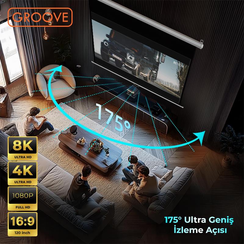 Groove Vizio Pro 120¨ Inch 265x150cm Blackout Işık Geçirmez Profesyonel Projeksiyon Perdesi +Canlı Renkler+Göz Koruması+Leke Tutmaz Projector
