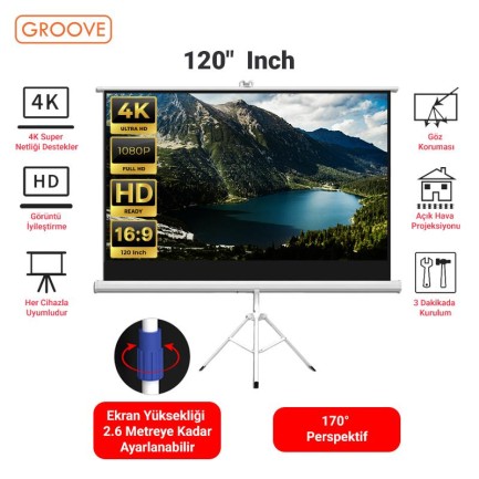 GROOVE - Vankyo Groove 120¨ Inch Profesyonel Taşınabilir Tripod Ayaklı Projeksiyon Perdesi