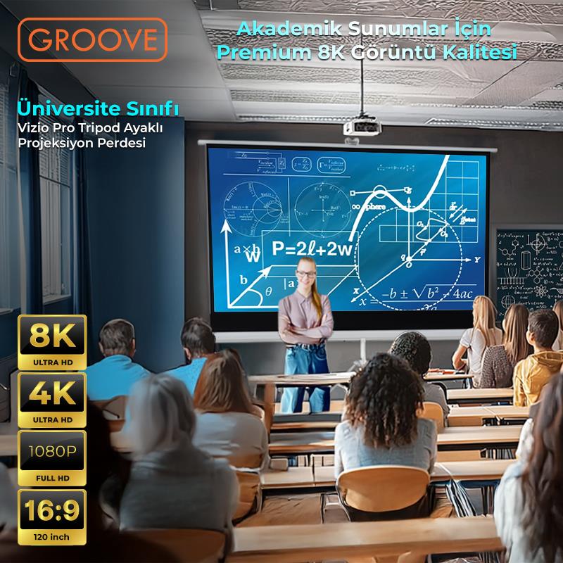 Groove Vizio Pro 120¨Inch 265x150cm Blackout Işık Geçirmez Tripod Ayaklı Projeksiyon Perdesi +Taşınabilir+Canlı Renkler+Göz Koruması+Leke Tutmaz Projector