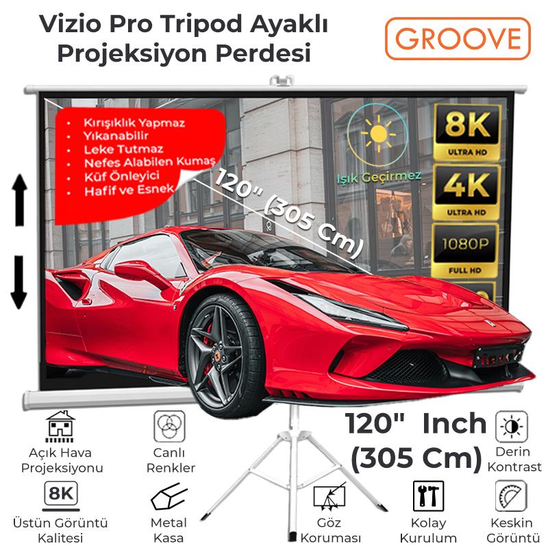 Groove Vizio Pro 120¨Inch 265x150cm Blackout Işık Geçirmez Tripod Ayaklı Projeksiyon Perdesi +Taşınabilir+Canlı Renkler+Göz Koruması+Leke Tutmaz Projector