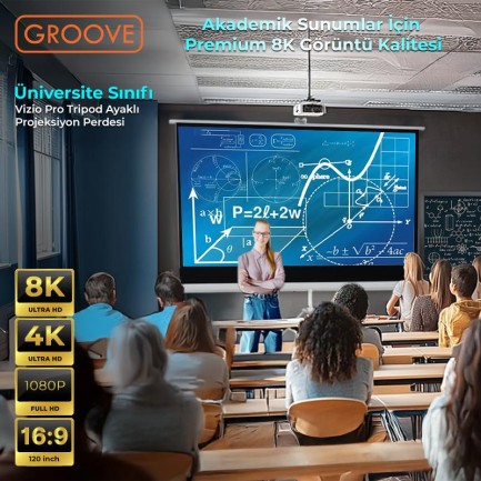 Groove Vizio Pro 120¨Inch 265x150cm Blackout Işık Geçirmez Tripod Ayaklı Projeksiyon Perdesi +Taşınabilir+Canlı Renkler+Göz Koruması+Leke Tutmaz Projector - Thumbnail