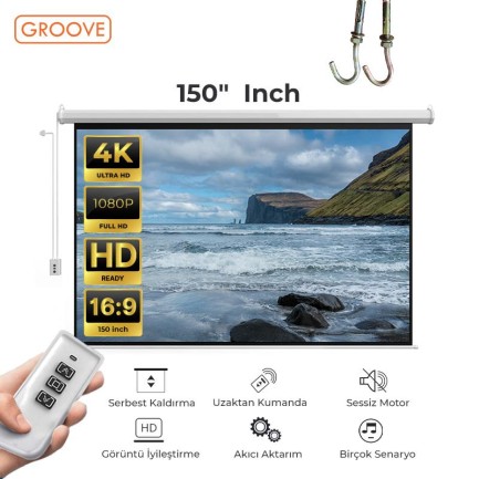 GROOVE - Vankyo Groove 150¨ Inch Elektrikli Otomatik Kumandalı Projeksiyon Perdesi