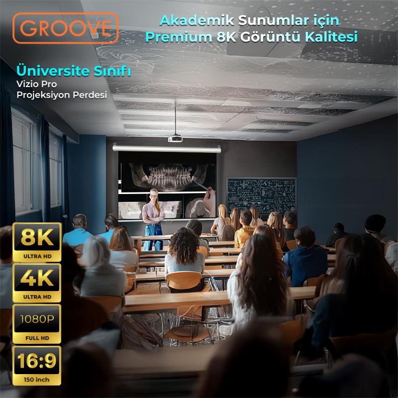 Groove Vizio Pro 150¨ Inch 332x188cm Blackout Işık Geçirmez Profesyonel Projeksiyon Perdesi +Canlı Renkler+Göz Koruması+Leke Tutmaz Projector