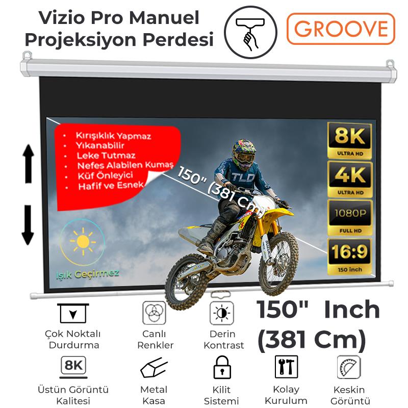 Groove Vizio Pro 150¨ Inch 332x188cm Blackout Işık Geçirmez Profesyonel Projeksiyon Perdesi +Canlı Renkler+Göz Koruması+Leke Tutmaz Projector