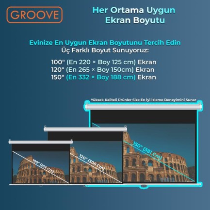 Groove Vizio Pro 150¨ Inch 332x188cm Blackout Işık Geçirmez Profesyonel Projeksiyon Perdesi +Canlı Renkler+Göz Koruması+Leke Tutmaz Projector - Thumbnail