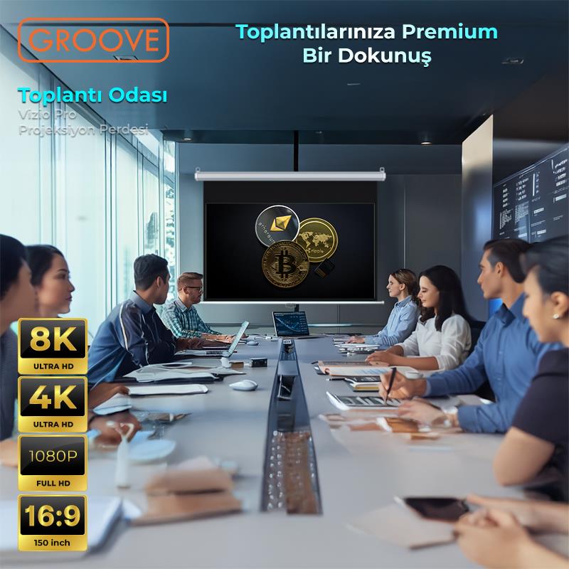 Groove Vizio Pro 150¨ Inch 332x188cm Blackout Işık Geçirmez Profesyonel Projeksiyon Perdesi +Canlı Renkler+Göz Koruması+Leke Tutmaz Projector