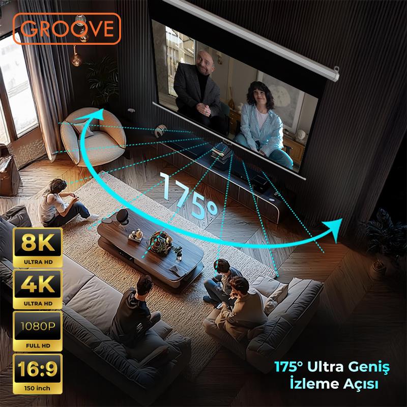 Groove Vizio Pro 150¨ Inch 332x188cm Blackout Işık Geçirmez Profesyonel Projeksiyon Perdesi +Canlı Renkler+Göz Koruması+Leke Tutmaz Projector