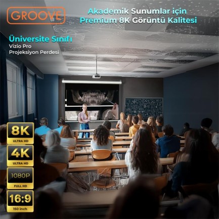 Groove Vizio Pro 150¨ Inch 332x188cm Blackout Işık Geçirmez Profesyonel Projeksiyon Perdesi +Canlı Renkler+Göz Koruması+Leke Tutmaz Projector - Thumbnail