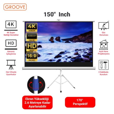 GROOVE - Vankyo Groove 150¨ Inch Profesyonel Taşınabilir Tripod Ayaklı Projeksiyon Perdesi