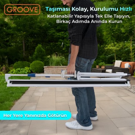 Groove Vizio Pro 150¨Inch 332x188cm Blackout Işık Geçirmez Tripod Ayaklı Projeksiyon Perdesi +Taşınabilir+Canlı Renkler+Göz Koruması+Leke Tutmaz Projector - Thumbnail