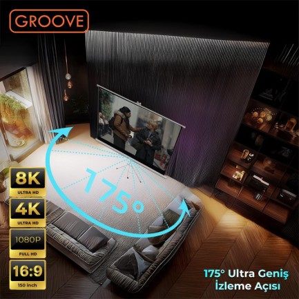 Groove Vizio Pro 150¨Inch 332x188cm Blackout Işık Geçirmez Tripod Ayaklı Projeksiyon Perdesi +Taşınabilir+Canlı Renkler+Göz Koruması+Leke Tutmaz Projector - Thumbnail