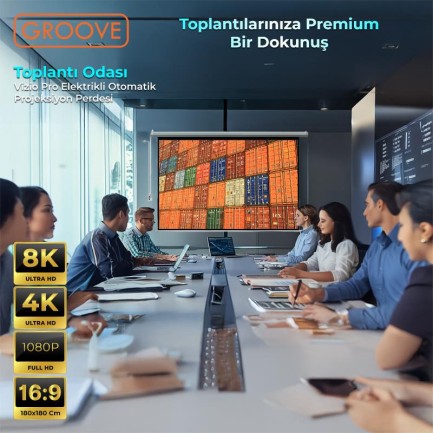 Groove Vizio Pro 180x180cm Blackout Işık Geçirmez Elektrikli Otomatik Kumandalı Projeksiyon Perdesi +Motorlu+Canlı Renkler+Göz Koruması+Leke Tutmaz Projector - Thumbnail