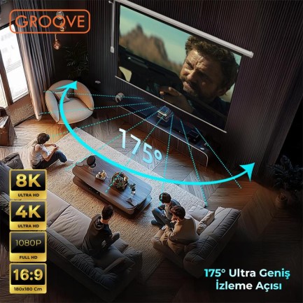 Groove Vizio Pro 180x180cm Blackout Işık Geçirmez Elektrikli Otomatik Kumandalı Projeksiyon Perdesi +Motorlu+Canlı Renkler+Göz Koruması+Leke Tutmaz Projector - Thumbnail