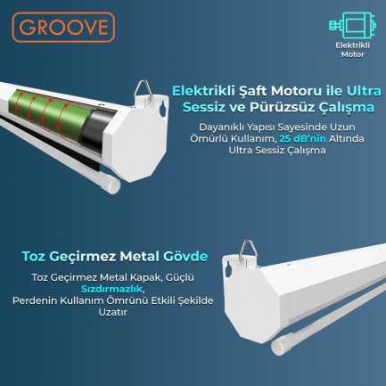 Groove Vizio Pro 200x180cm Blackout Işık Geçirmez Elektrikli Otomatik Kumandalı Projeksiyon Perdesi +Motorlu+Canlı Renkler+Göz Koruması+Leke Tutmaz Projector - Thumbnail