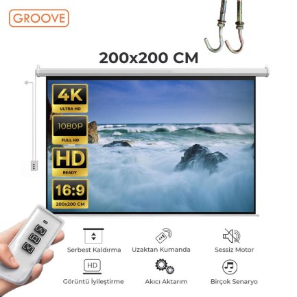 GROOVE - Vankyo Groove 200X200cm Elektrikli Otomatik Kumandalı Projeksiyon Perdesi