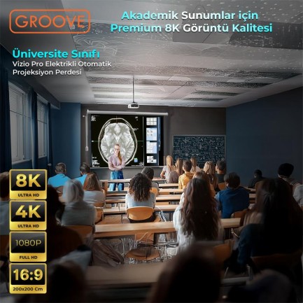 Groove Vizio Pro 200x200cm Blackout Işık Geçirmez Elektrikli Otomatik Kumandalı Projeksiyon Perdesi +Motorlu+Canlı Renkler+Göz Koruması+Leke Tutmaz Projector - Thumbnail