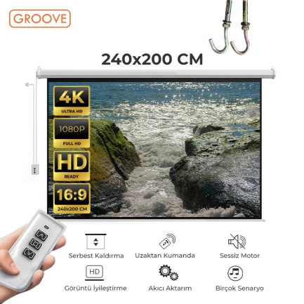 GROOVE - Vankyo Groove 240X200cm Elektrikli Otomatik Kumandalı Projeksiyon Perdesi
