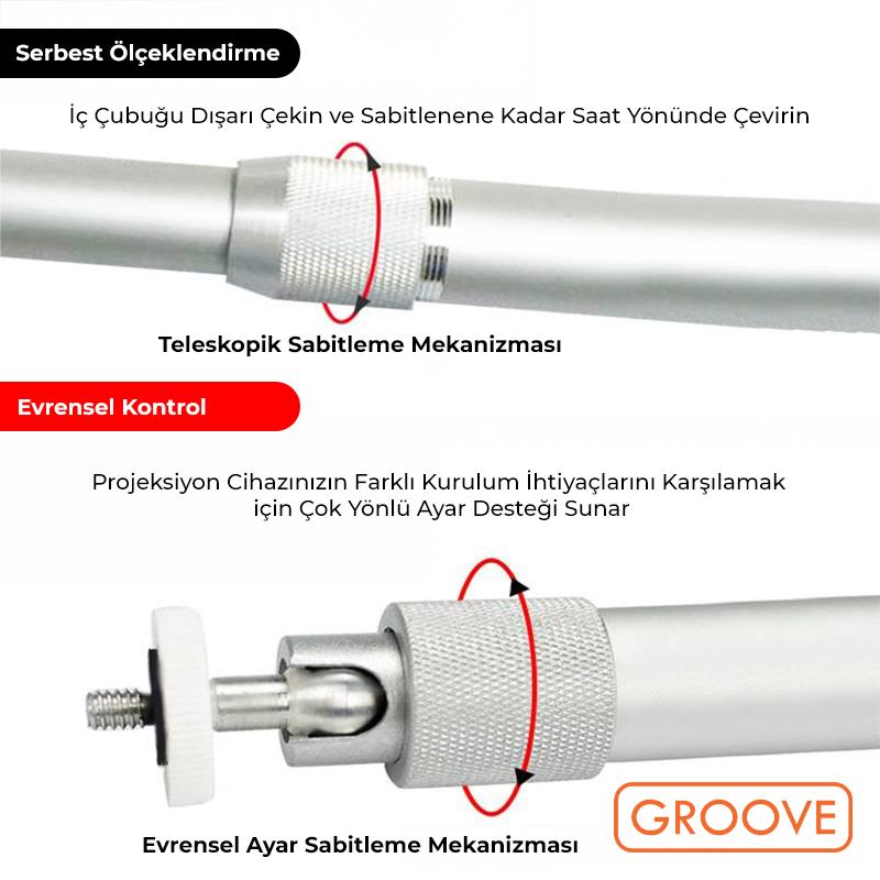 Vankyo Groove 30-60CM Alüminyum Projeksiyon Cihazı Tavan Askı Aparatı Duvar Bağlantı Aparatı Universal Projector Beyaz (360° Dönebilen Tripod Yuvalı)