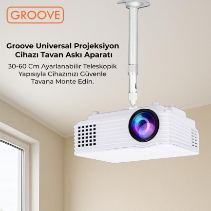 Vankyo Groove 30-60CM Alüminyum Projeksiyon Cihazı Tavan Askı Aparatı Duvar Bağlantı Aparatı Universal Projector Beyaz (360° Dönebilen Tripod Yuvalı) - Thumbnail