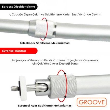 Vankyo Groove 30-60CM Alüminyum Projeksiyon Cihazı Tavan Askı Aparatı Duvar Bağlantı Aparatı Universal Projector Beyaz (360° Dönebilen Tripod Yuvalı) - Thumbnail