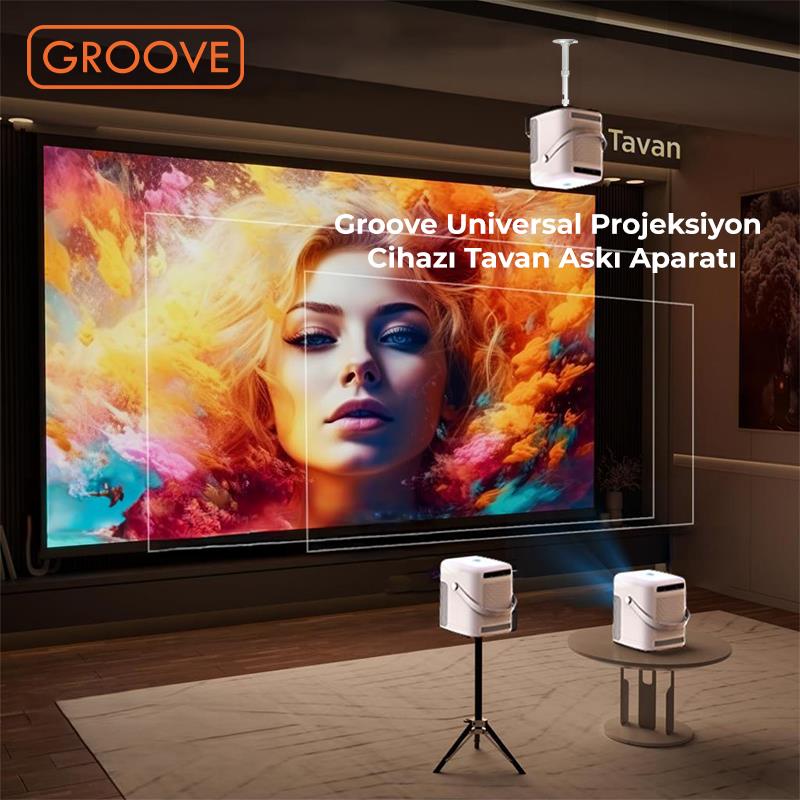 Vankyo Groove 30-60CM Alüminyum Projeksiyon Cihazı Tavan Askı Aparatı Duvar Bağlantı Aparatı Universal Projector Beyaz (360° Dönebilen Tripod Yuvalı)