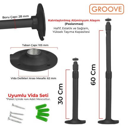 Vankyo Groove 30-60CM Alüminyum Projeksiyon Cihazı Tavan Askı Aparatı Duvar Bağlantı Aparatı Universal Projector Siyah (360° Dönebilen Tripod Yuvalı) - Thumbnail