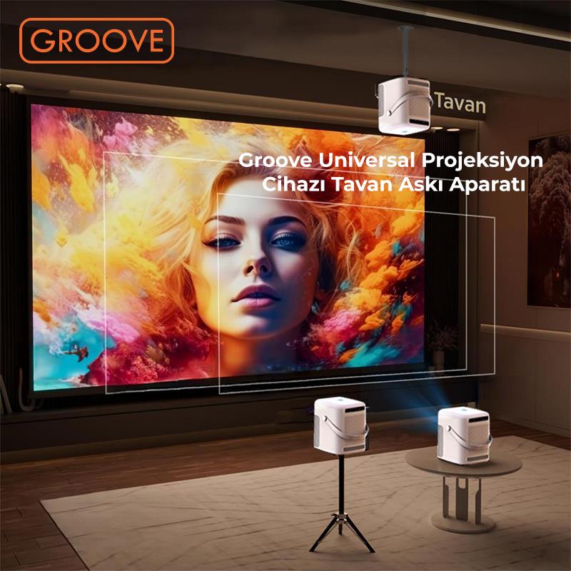 Vankyo Groove 30-60CM Alüminyum Projeksiyon Cihazı Tavan Askı Aparatı Duvar Bağlantı Aparatı Universal Projector Siyah (360° Dönebilen Tripod Yuvalı)
