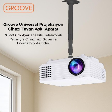 Vankyo Groove 30-60CM Alüminyum Projeksiyon Cihazı Tavan Askı Aparatı Duvar Bağlantı Aparatı Universal Projector Siyah (360° Dönebilen Tripod Yuvalı) - Thumbnail