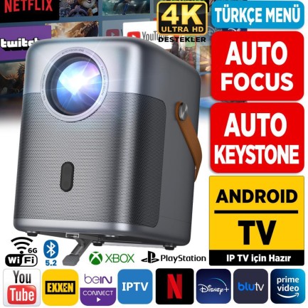 VANKYO - Vankyo H300A Android TV 4K Destekli Projeksiyon Cihazı +Auto Focus+Auto Keystone 6G Wi-Fi+5.2 Bluetooth 240 Inç Yansıtma+HiFi Dolby Ses Sistemi Koyu Gri PS5/PS4/XBOX 