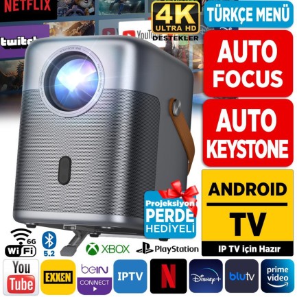 Vankyo H300A Android TV 4K Destekli Projeksiyon Cihazı +Auto Focus+Auto Keystone 6G Wi-Fi+5.2 Bluetooth 240 Inç Yansıtma+HiFi Dolby Ses Sistemi Koyu Gri PS5/PS4/XBOX - Thumbnail