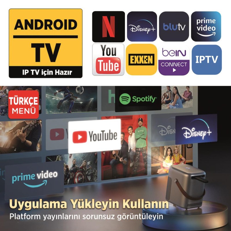 Vankyo H300A Android TV 4K Destekli Projeksiyon Cihazı +Auto Focus+Auto Keystone 6G Wi-Fi+5.2 Bluetooth 240 Inç Yansıtma+HiFi Dolby Ses Sistemi Koyu Gri PS5/PS4/XBOX 