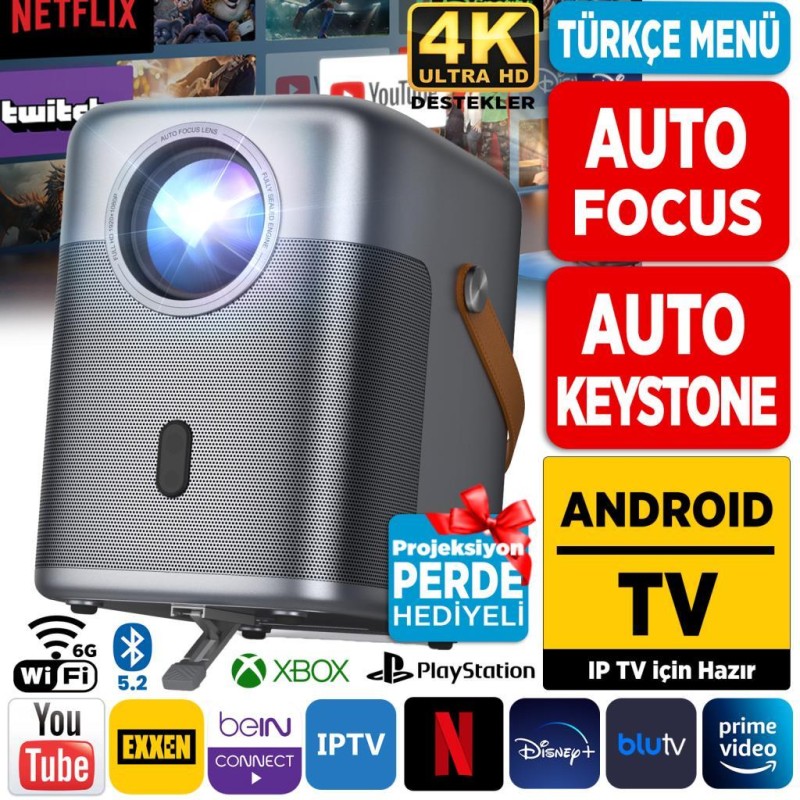 Vankyo H300A Android TV 4K Destekli Projeksiyon Cihazı +Auto Focus+Auto Keystone 6G Wi-Fi+5.2 Bluetooth 240 Inç Yansıtma+HiFi Dolby Ses Sistemi Koyu Gri PS5/PS4/XBOX 