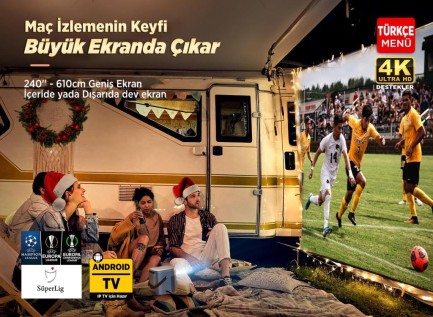 Vankyo H300A Android TV 4K Destekli Projeksiyon Cihazı +Auto Focus+Auto Keystone 6G Wi-Fi+5.2 Bluetooth 240 Inç Yansıtma+HiFi Dolby Ses Sistemi Koyu Gri PS5/PS4/XBOX - Thumbnail