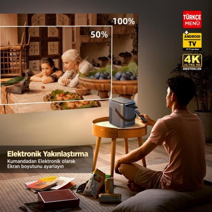 Vankyo H300A Android TV 4K Destekli Projeksiyon Cihazı +Auto Focus+Auto Keystone 6G Wi-Fi+5.2 Bluetooth 240 Inç Yansıtma+HiFi Dolby Ses Sistemi Koyu Gri PS5/PS4/XBOX - Thumbnail