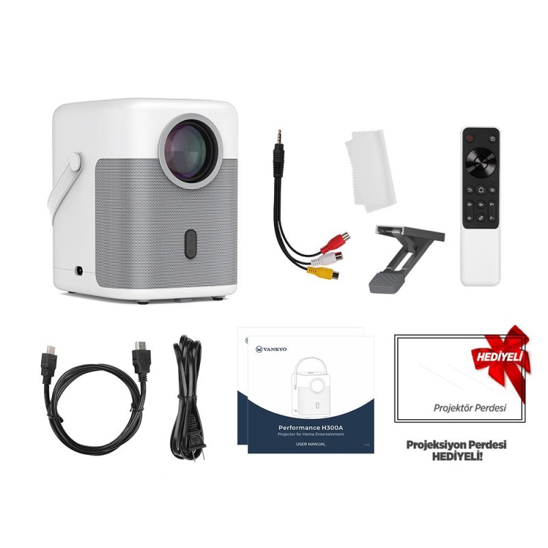 Vankyo H300A Android TV 4K Destekli Projeksiyon Cihazı +Auto Focus+Auto Keystone 6G Wi-Fi+5.2 Bluetooth 240 Inç Yansıtma+HiFi Dolby Ses Sistemi Beyaz PS5/PS4/XBOX