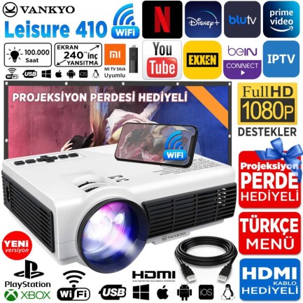 VANKYO Leisure 410 5G WiFi Projeksiyon Cihazı - 1080P Destekli - 240 İnç Yansıtma - Dahili Hoparlör - PS5/PS4/XBOX/HDMI - Thumbnail
