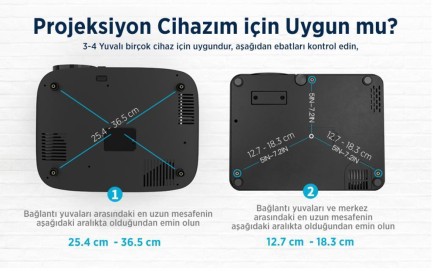 Universal 43-65CM Projeksiyon Cihazı Tavan Askı Aparatı Tavan Bağlantı Aparatı Duvar Bağlantı Aparatı Beyaz (VANKYO İLE UYUMLU DEĞİLDİR) - Thumbnail